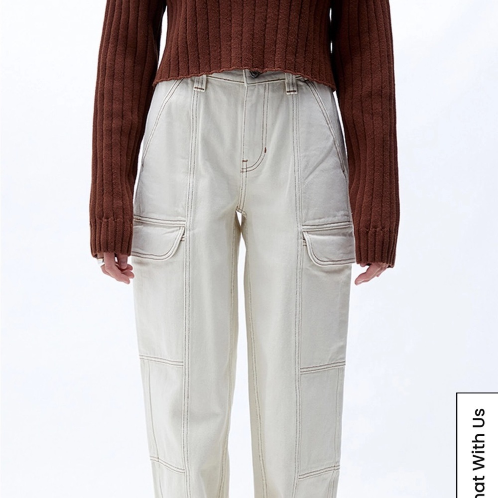 Pacsun Size XS White Cream High Waisted Slim Fit Cargo Pants Seam Detailing - Picture 7 of 7